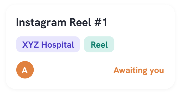 Card: Instagram Reel #1 — XYZ Hospital, Reel, awaiting your review