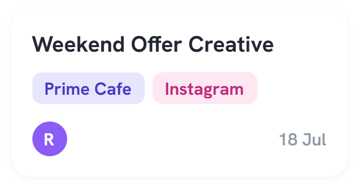Card: Weekend Offer Creative — Prime Cafe, Instagram, due 18 Jul